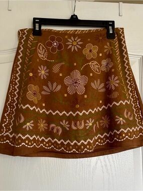 Amy Byer Brown Floral Girls' Skort with Cream and Green Accents